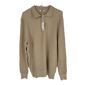 NWT COOFANDY Men's XL Beige Long Sleeve Knit Shirt Casual Three Button‎ Shirt